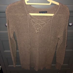 Chocolate V-Neck sweater with tied top